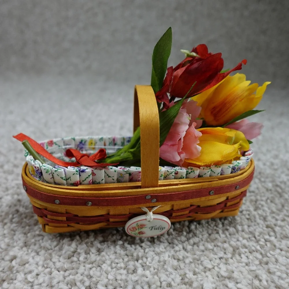 Longaberger 2008 Collectors Club May Series Miniature Tulip Basket Set Box Liner